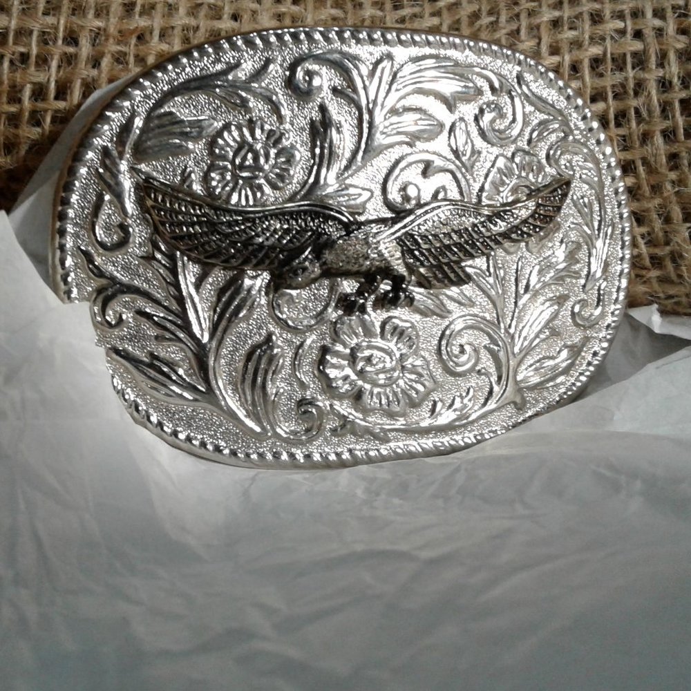 Men's Belt Eagle Buckle Silver Tone